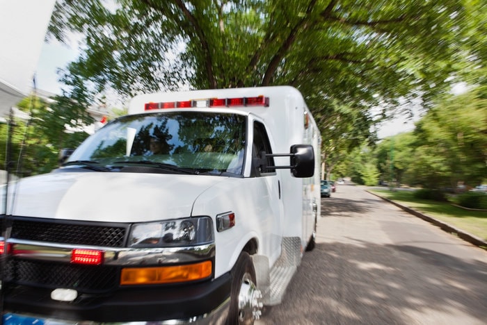 Front of ambulance where a paramedic emergency suction procedures are used